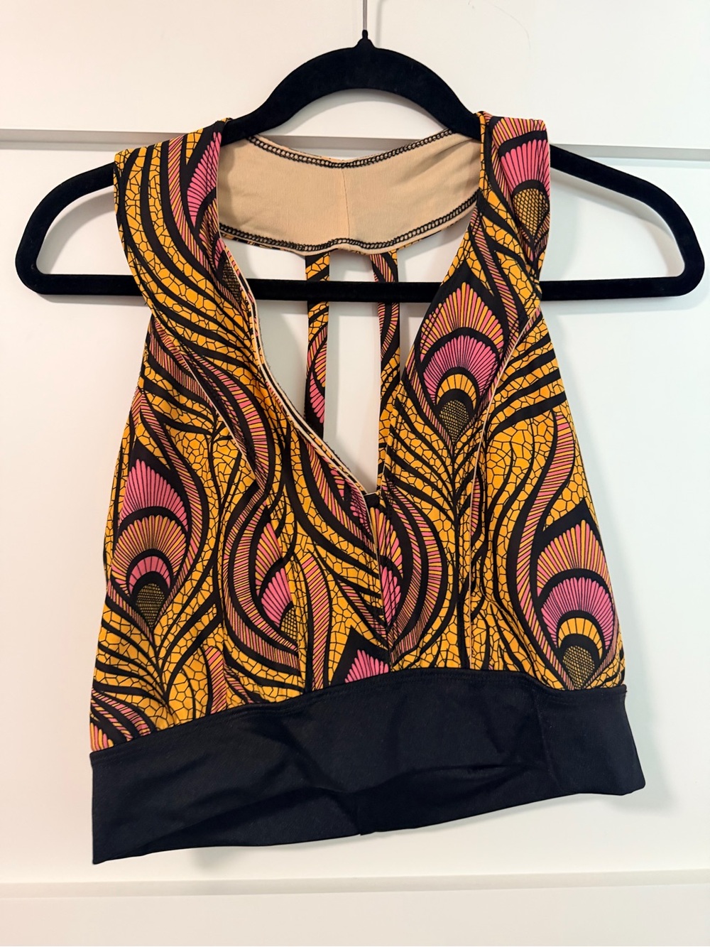 Patterned Halter Crop Top in Yellow, Pink & Black